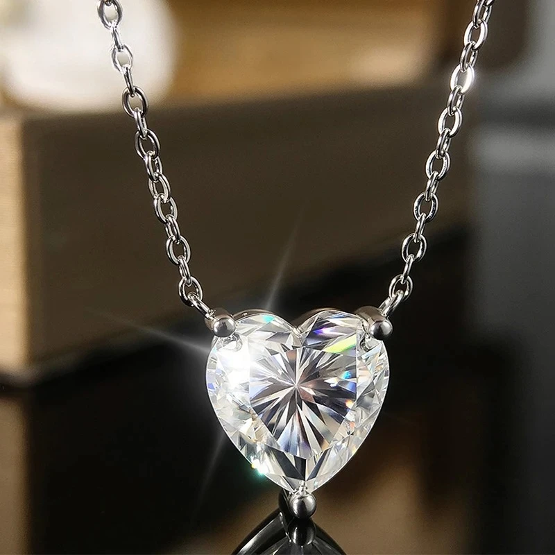 

1CT 2CT 3CT Heart Cut Certified Moissanite Necklace for Women 18k Gold Plated Jewelry Sterling Silver S925 Pendant Chain