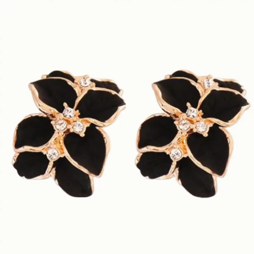 Dropshipping!!Cute Gardenia Flower Rhinestone Inlaid Ear Studs Women Earrings Jewelry Gift