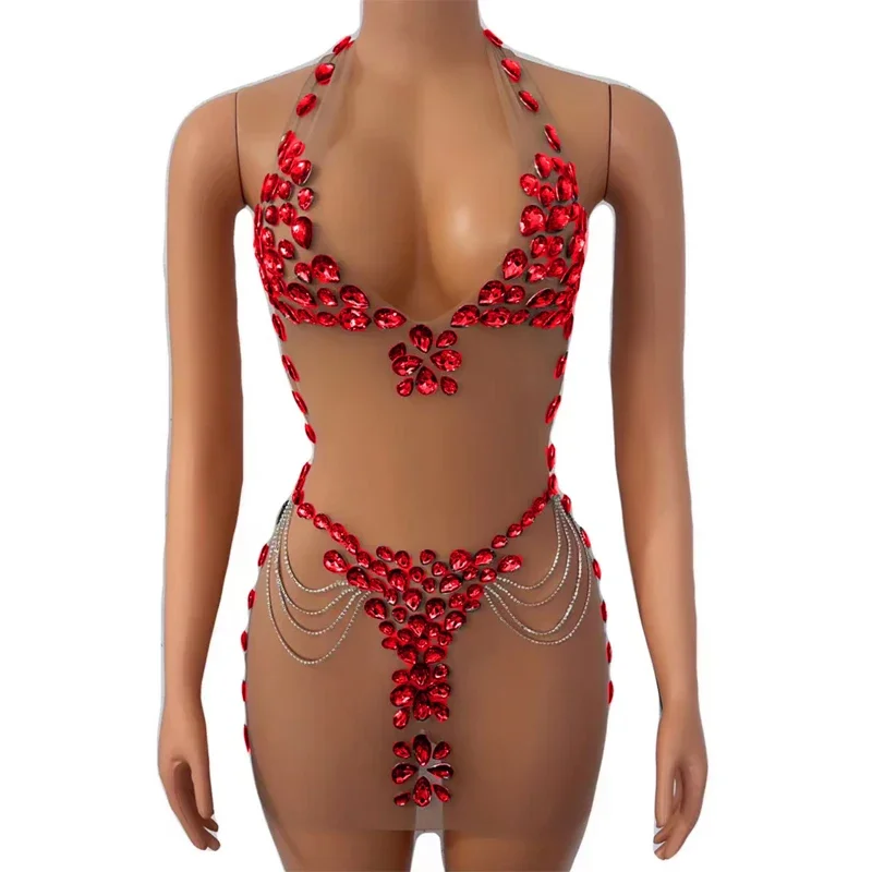 8 farben Strass Kleid Sexy Mesh Party Abendkleider Frauen Sänger Feiern Bühne Outfit Dj Ds Gogo Dance Kostüm XS 7391