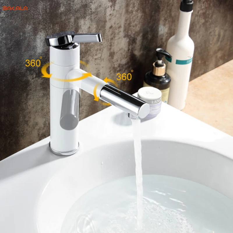 Bathroom Basin White Faucet Swivel Spout Vessel Sink Mixer Taps Single Handle Deck Mounted Washbasin Faucet Water Taps