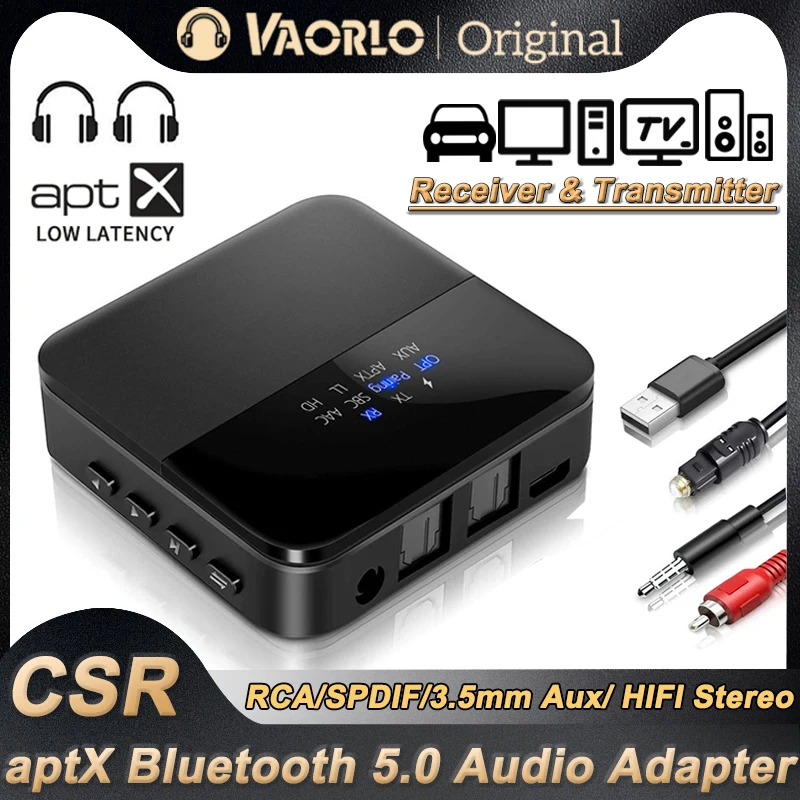 

CSR Bluetooth 5.0 Audio Transmitter Receiver AptX HD LL Low Latency RCA/SPDIF/3.5 mm AUX Wireless Audio Adapter for TV PC Car