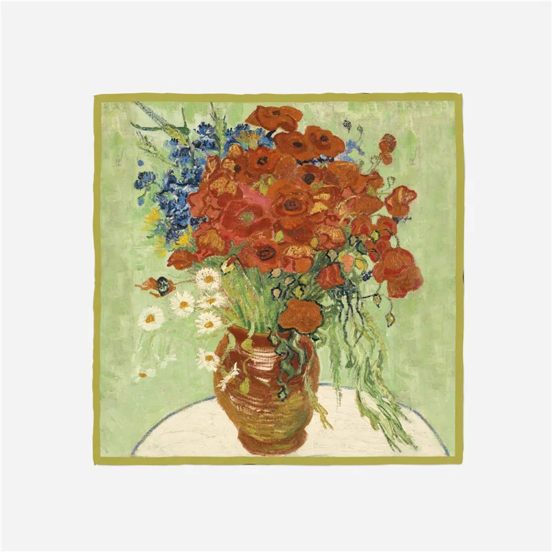 

53CM Autumn/Winter Scarf Female Van Gogh Oil Painting Hair Scarf Fashion Women's Headscarf Brand Design Scarf For Women
