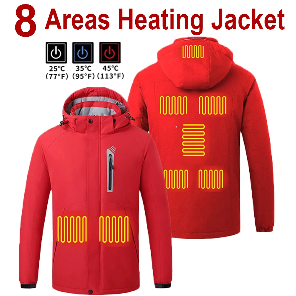 Winter Men Heated Jacket 8 Areas USB Outdoor Electric Heating Jackets Warm Sports Thermal Coat Clothing Heatable Cotton jacket