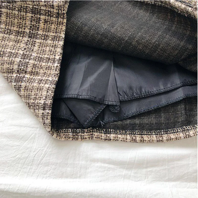 Korean High Waist Tweed Mini Skirt Women Autumn Winter Thicken Korean Slimming Plaid Skirts New Y2K Fashion Sashes A-Line Shirt