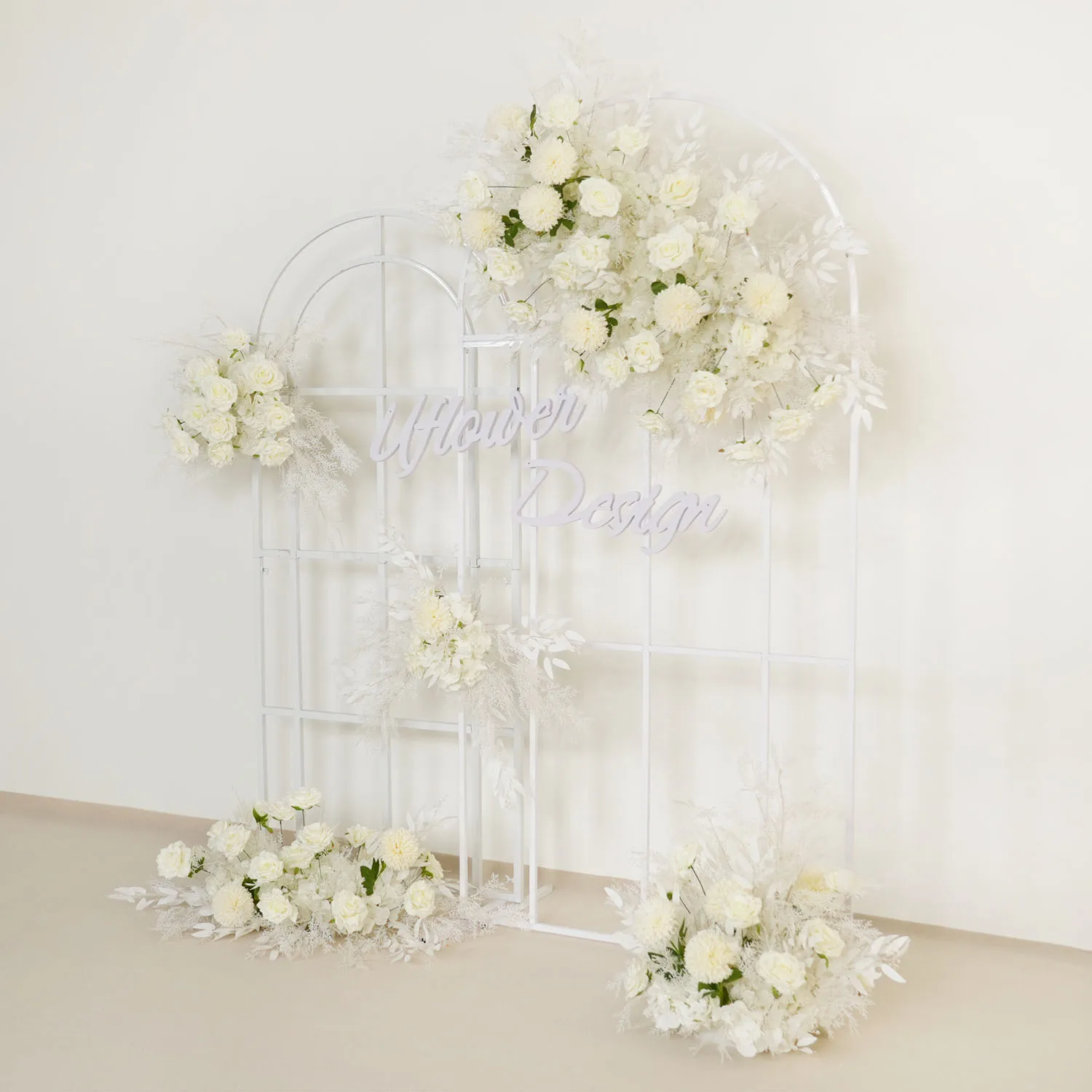 Uflower White Wedding Flowers Rose Orchid Artificial Flower Row Party Hang Floral Arrange Arch Table Centerpiece Baby Breath