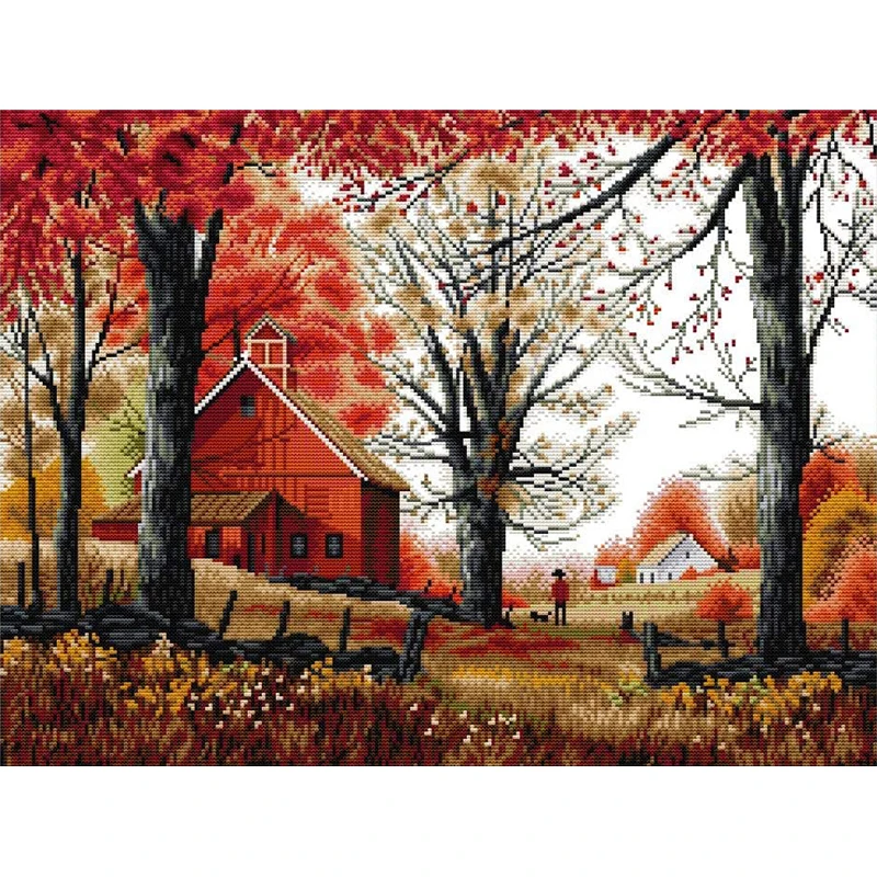 Landscape Nature Golden Autumn DIY Cross Stitch 11CT Embroidery Kit Needlework Craft Set Printed Canvas Cotton Thread Home Decor