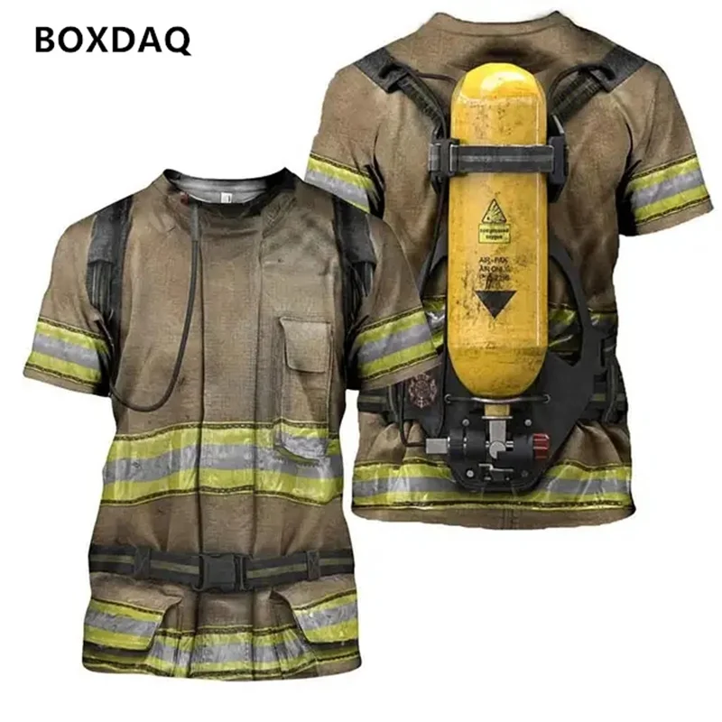 3D Printed Firefighting T-Shirt For Men\'s  Casual Streetwear Summer Fashion O-Neck Tee Short Sleeve Boys Clothes Oversized Tops
