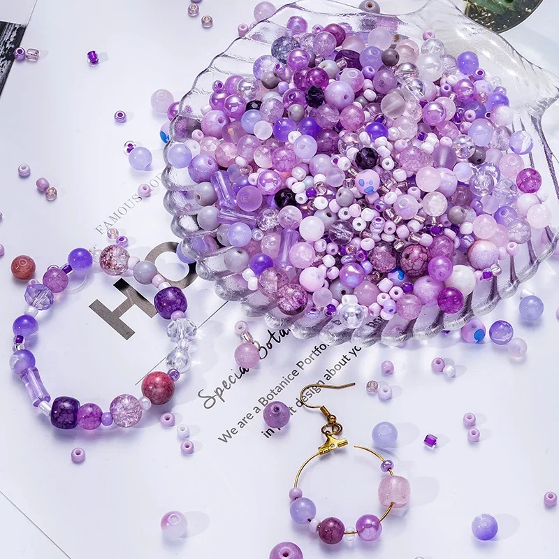 50g Colourful Round Loose Beads Assorted Glass Beads DIY Lamp Work Beads for Bracelets and Necklaces Jewelry Making Supplies