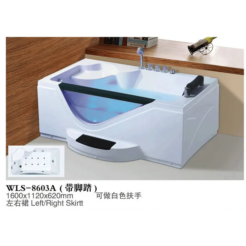 

Glass Skirt With Foot Pillow Armrest Adult Surf Massage Cylinder Acrylic Freestanding Bathtub 8603A