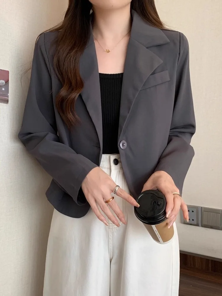 

plus Size Faion ort Suit Jaet Women Spring Loose Casual Slimming High-End Feel Top Women's Commute Sle Button Detail