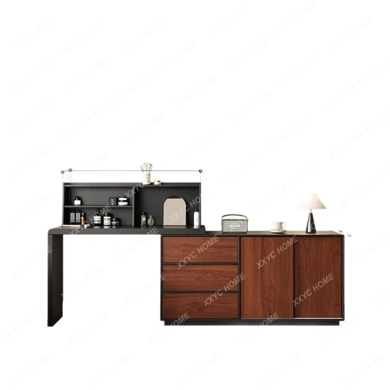 L Retro solid wood dresser, chest, integrated small apartment, bedroom storage, makeup table retractable