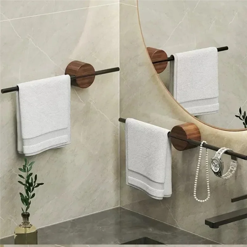 Minimalistischer Handtuchhalter aus Walnussholz, Badezimmer-Handtuchhalter, verschiebbar, einpolig, ohne Loch, für Badezimmer, Massivholz-Halterung-ABXK