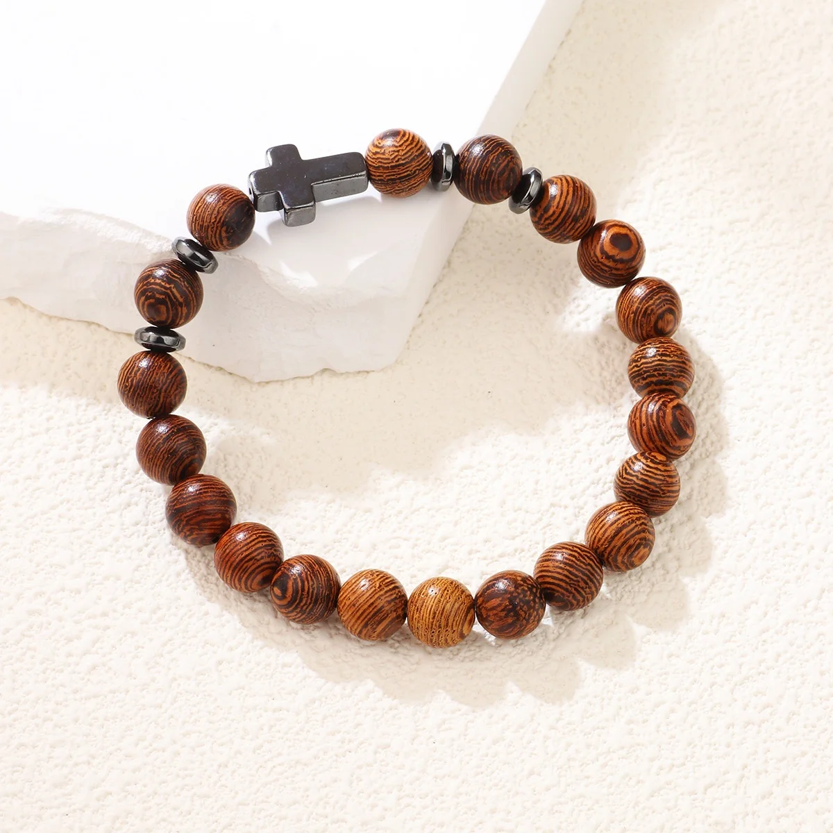 

Cross Beaded Bracelet Men's Wood ain Hand Chain New Product Hot S Faion Jewelry l Zircon Material ex Bracelet