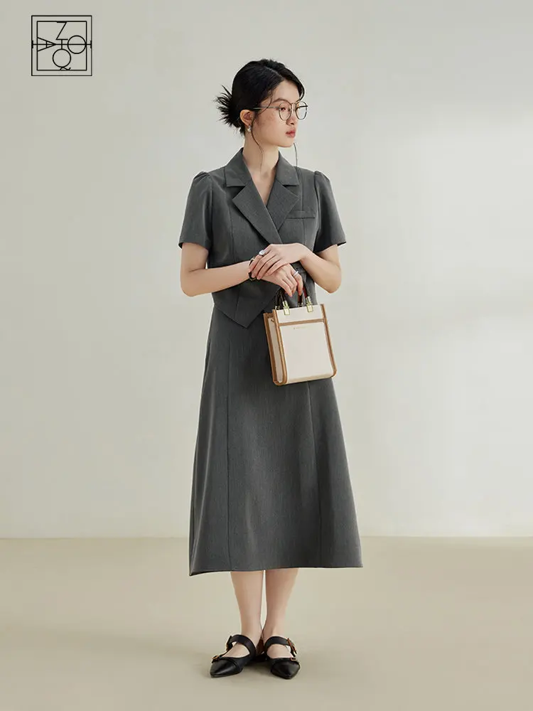 

ZIQIAO Commuter Office Lady Short-sleeved Suit Collar Shirt Skirt Professional Suit for Women Summer Newly Design Two Piece Set