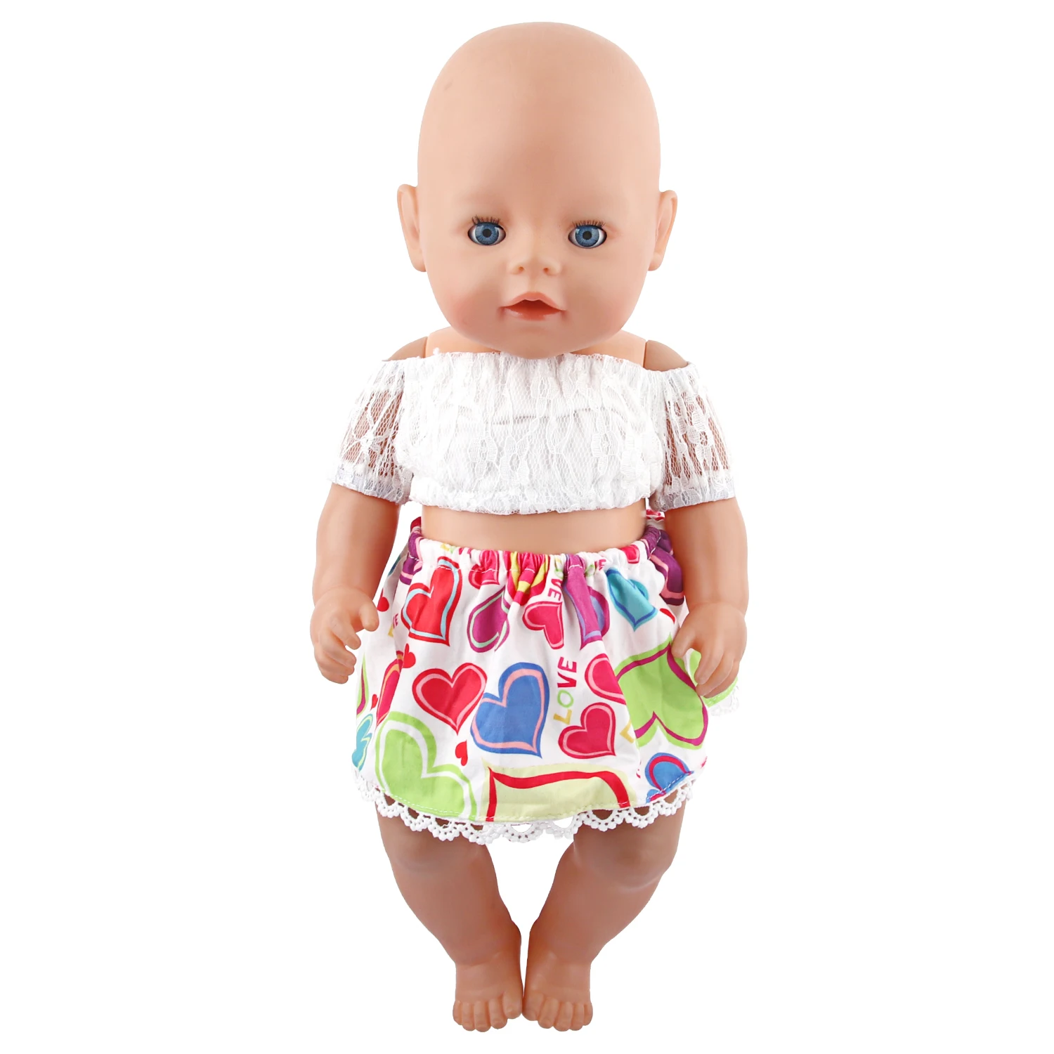 Laço fora do ombro camiseta + laço laço amor saia conjunto para 18 Polegada boneca americana, 43cm bebê recém-nascido & og menina boneca roupas menina brinquedo