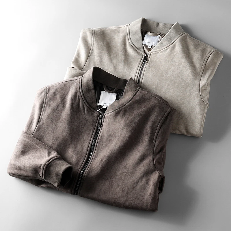 メンズ スエードジャケット ベースボールスタイル パイロットコート オリジナルテール シングルジッパー開閉 長袖 暖かいアウターウェア 若者向け