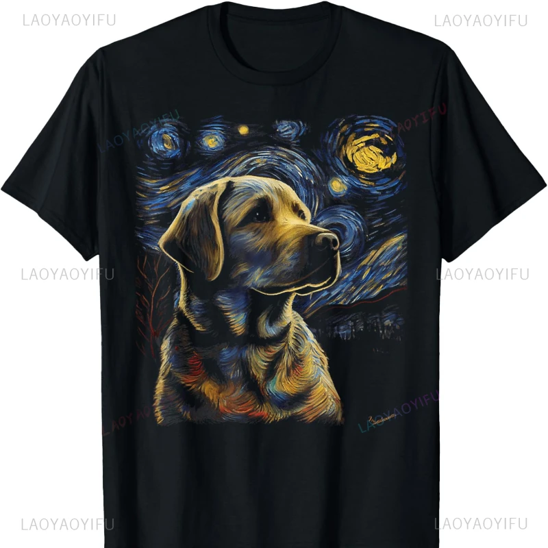 Labrador Retriever Dog Starry Night Dogs Lover Gifts Graphic Cotton T-Shirt Mens T Shirts Streetwear Fashion Soft Comfortable