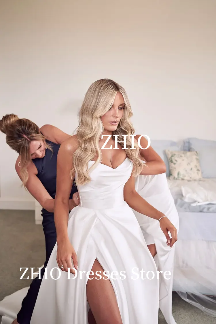 ZHIO Elegante Falte Schatz A-linie Brautkleider Seite Schlitz Vestido De Noiva Satin Applizierte Frauen Brautkleider Angepasst