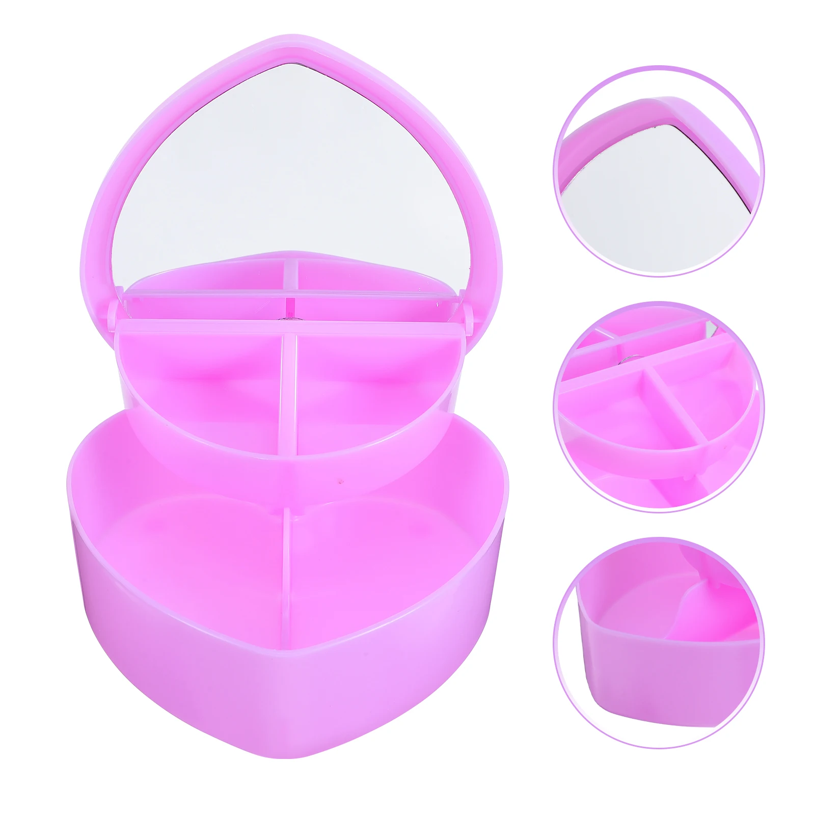 Makeup Mirror Jewelry Box Heart Shaped Double Layer Storage Organizer Travel Earring Bracelet Case Girls Women