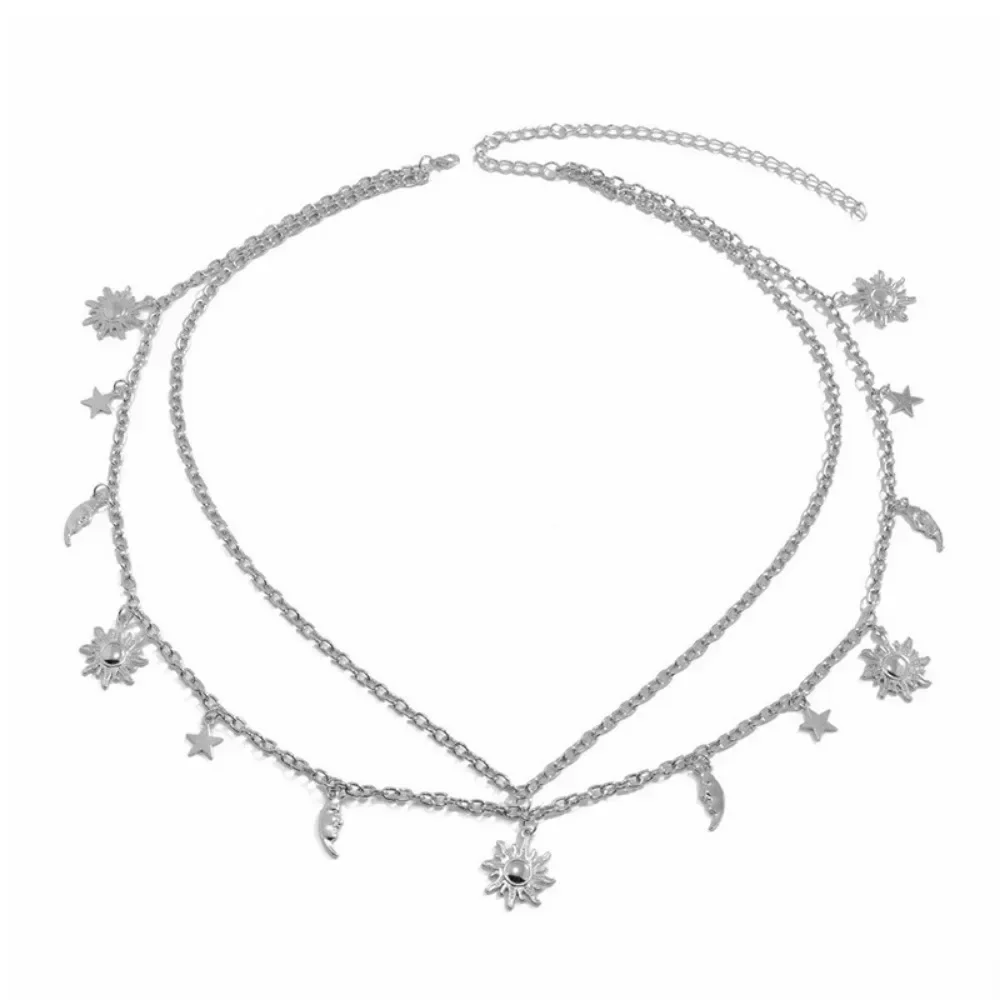 Chaîne de taille à breloque étoile de lune, chaîne de ventre à maillons métalliques avec pompon, bijoux de fête, accessoires d'été de plage