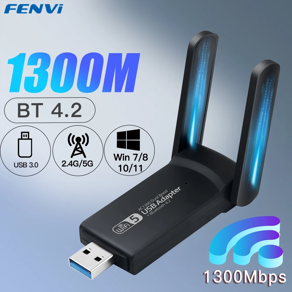 1300mbps usb wi-fi adaptador bluetooth 4.2 banda dupla 2.4g/5ghz placa de rede sem fio ethernet wifi dongle para pc/portátil ganhar 7/8/10