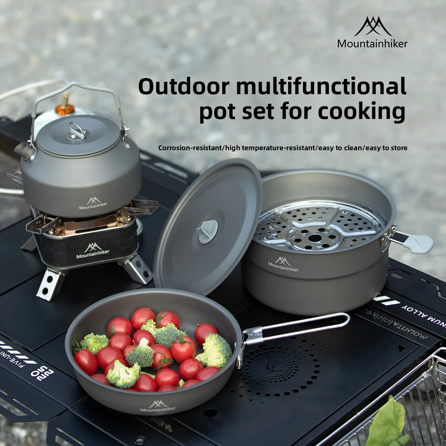 Pot set Hard-Anodized Aluminum Cookset Compact Lightweight Portable Pan Pot Kettle Combo for Outdoor Camping Picnics