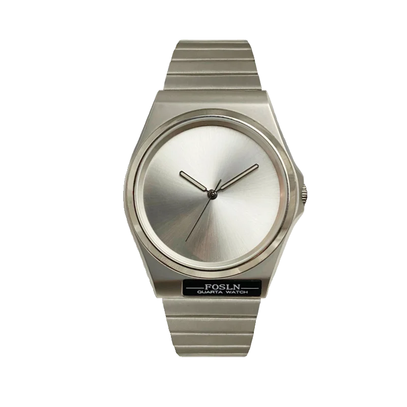 

Simple no logo couple quartz bamboo steel belt watch