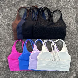 Solid Color Women cross Back Soft Fitness Sports Bra Top Gym Yoga underwear Tight Workout With Chest Pad shoulder strap Training