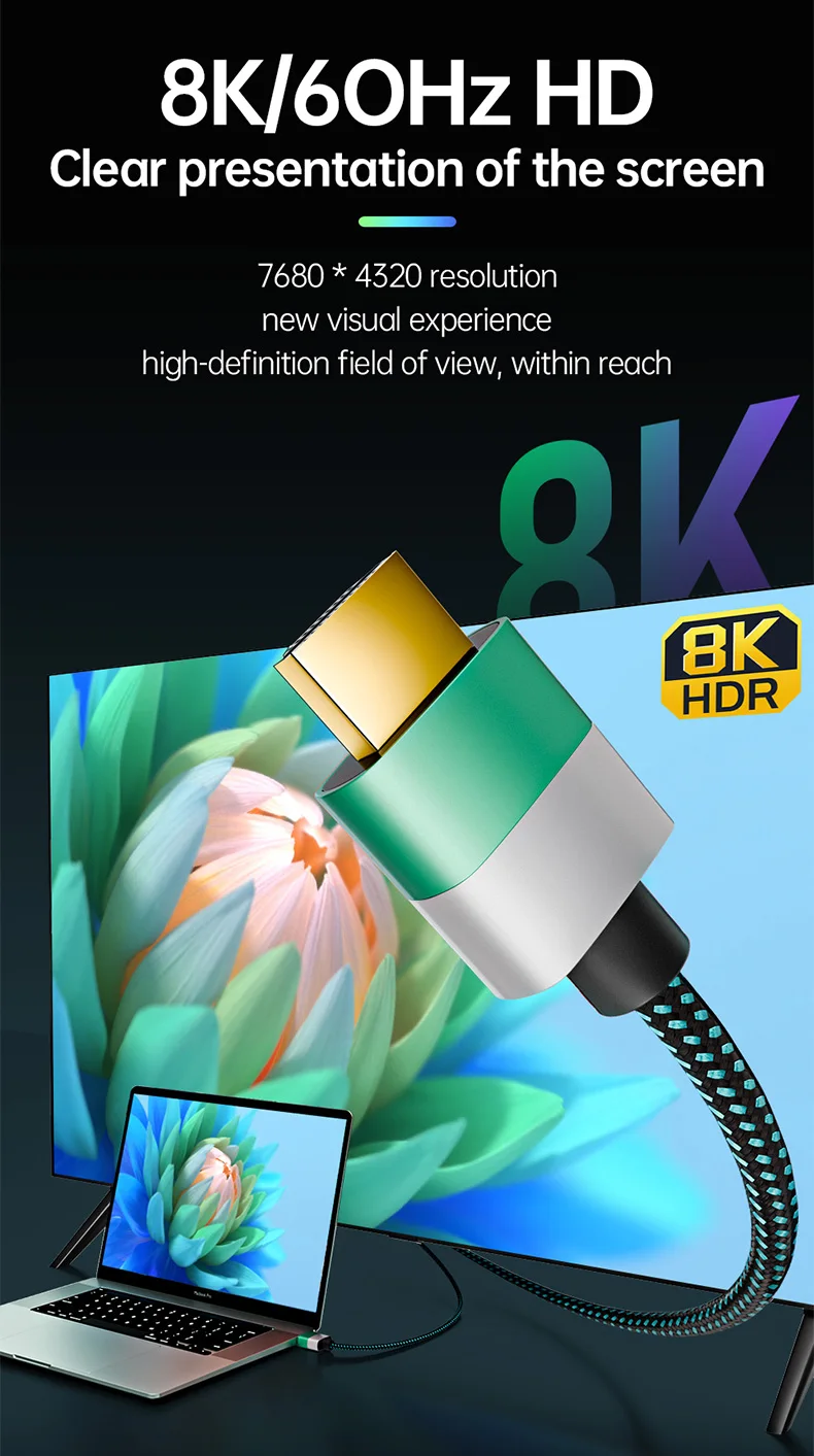HDMI 2.1 Kabel 48 Gbit/s Hochgeschwindigkeits-8K60Hz 4K HDMI-kompatibles Kabel für Switch, Laptop, Monitor, Kamera, TV, Projektor – Detail 4