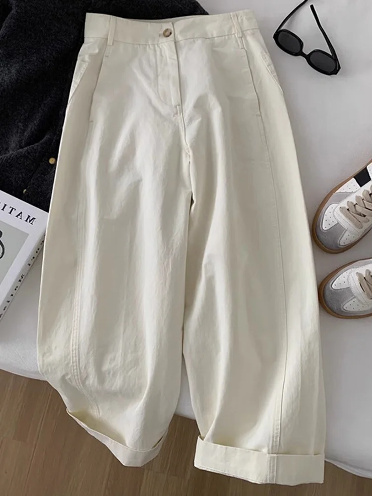 Slimming Loose Casual Pants Women's Pure Color Thin Summer High Waist Straight Leg Nine Points Versatile Trousers