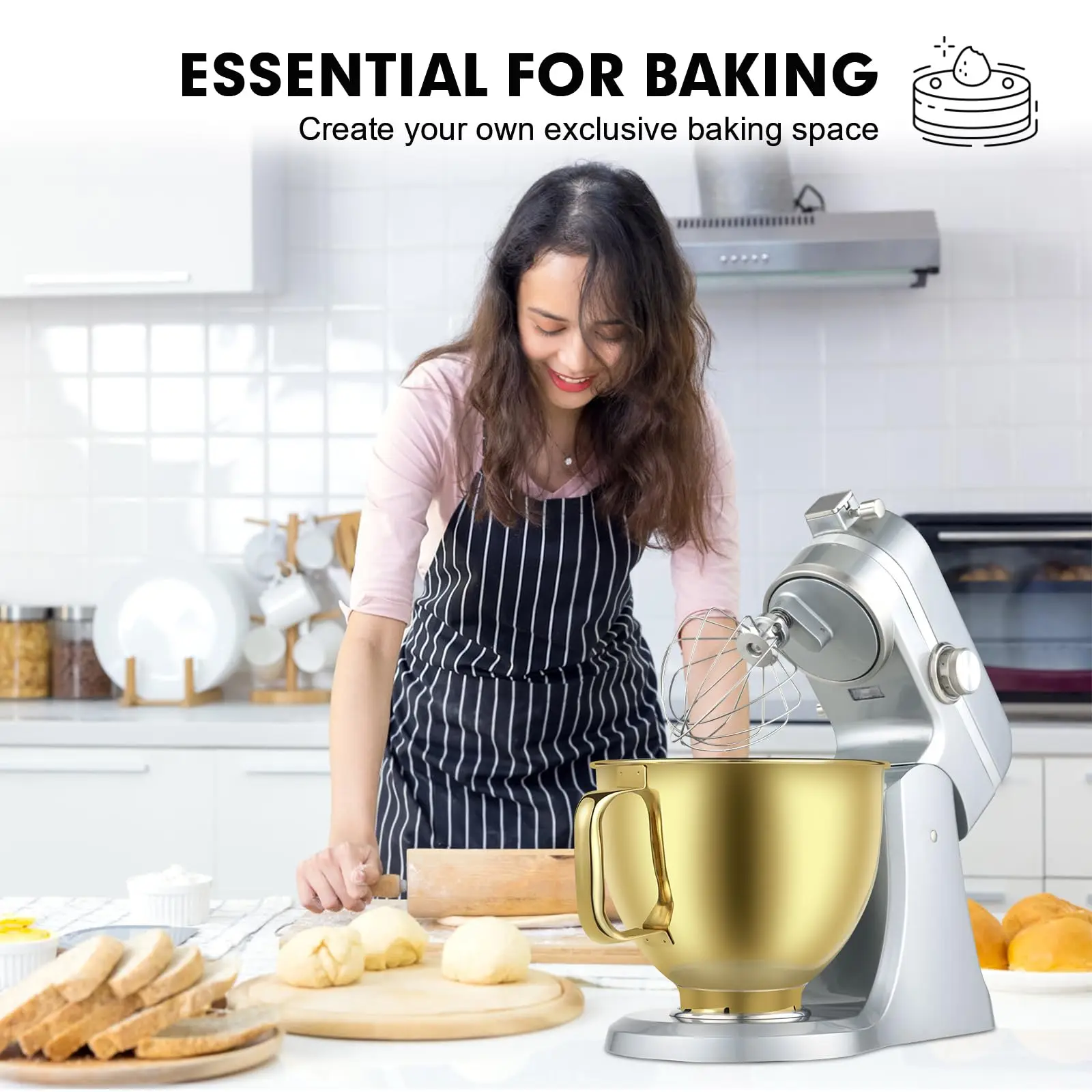 Golden Heavy Duty Stainless Steel Mixer Bowl 5QT for KitchenAid Tilt-head Stand Mixers Replacement Bowl for KitchenAid Mixers
