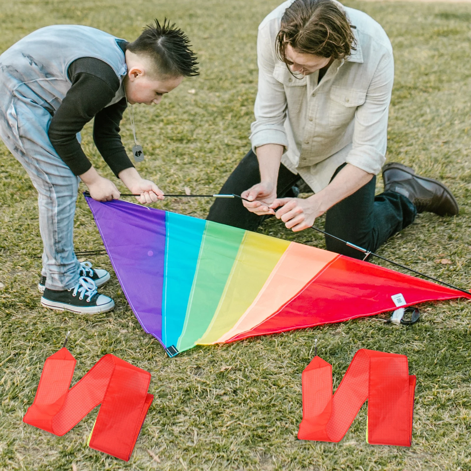 

2 Pcs Rainbow Tail Kite Nylon Tails Three-dimensional Short Ribbon Kites for Adults Cloth Attachments