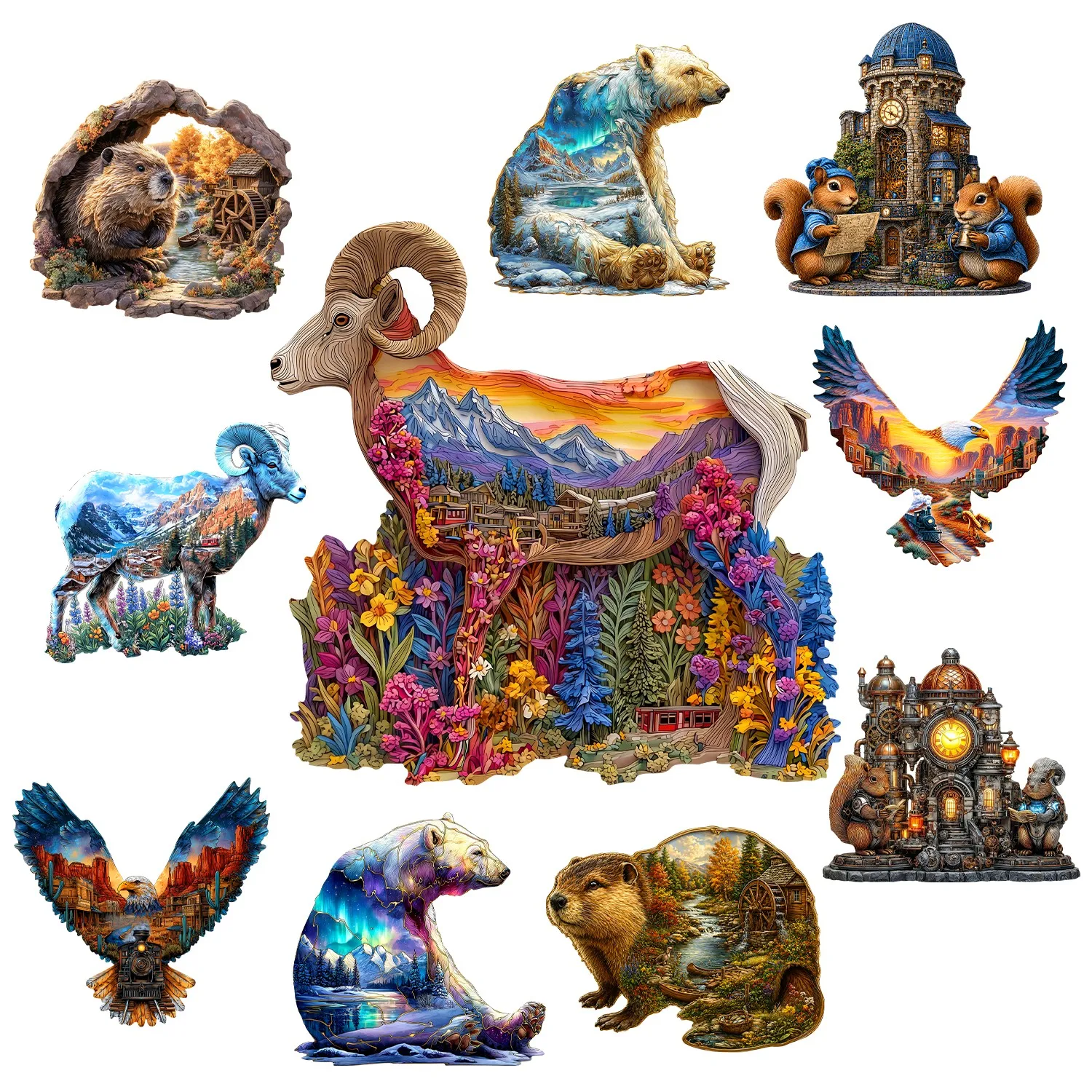 Fantasy Animals Style Flat Wooden Puzzle Gift Toy Gift For Teen KidIdeal Gift for Holidays and Celebrations