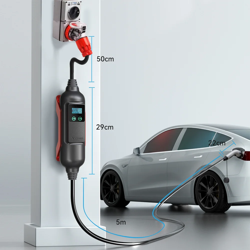 Cargador EV Khons Type2 22kw 32A cargador EV portátil trifásico EVSE Wallbox con enchufe Industrial australiano para coches BYD Tesla