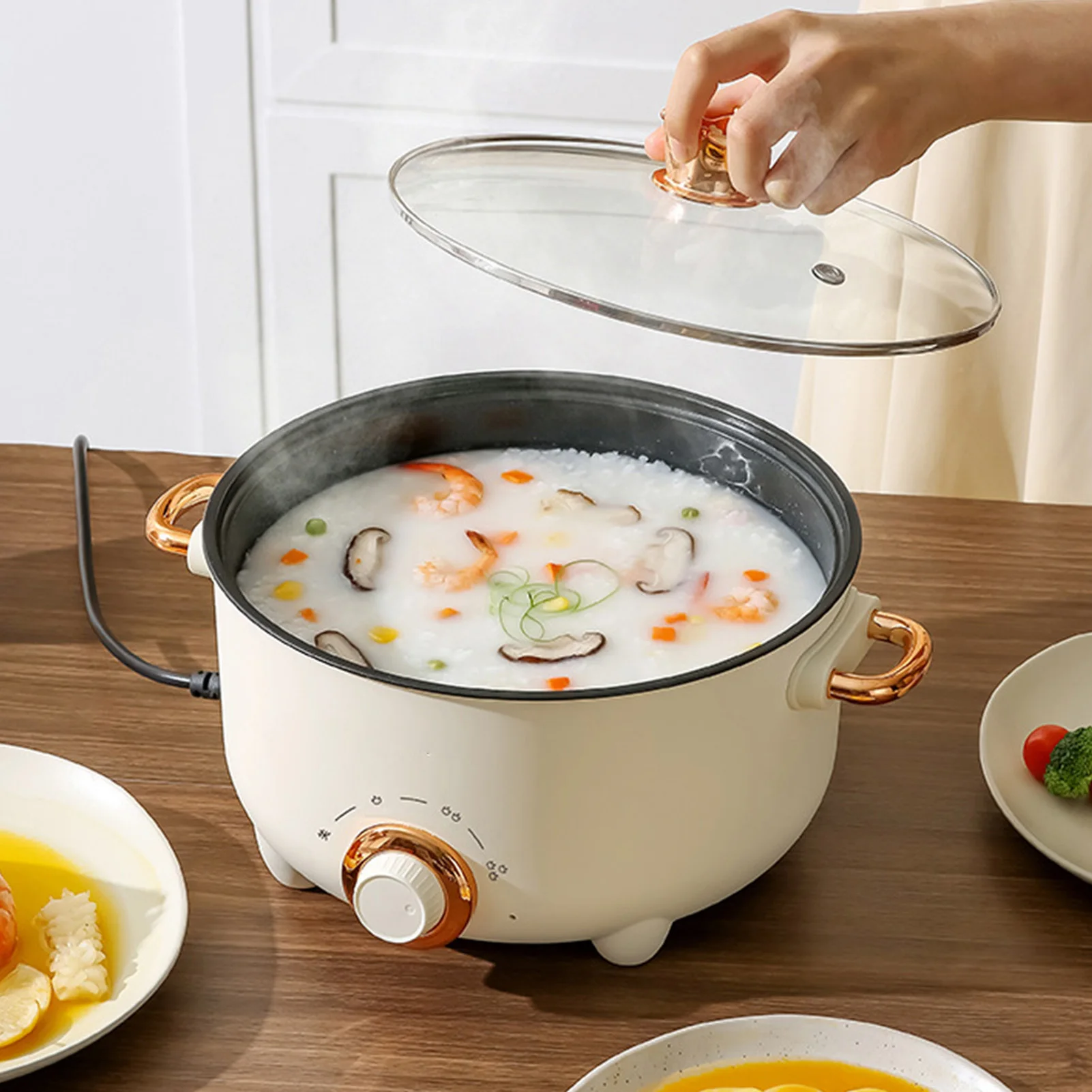 Multifunctional Cooking Pot Over Heating  3 Gear Knob Electric Pot 1-2 People Household Non-stick Pan Hot Pot Rice Cooker 220V