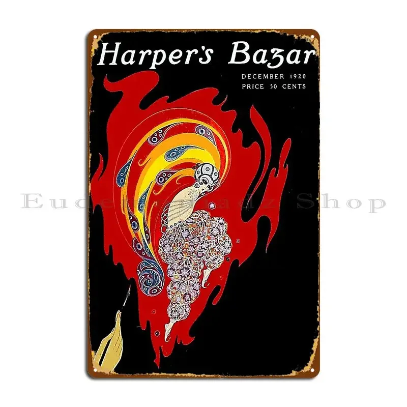 Harpers Bazar Vintage 1920 Psicodélico Estilo Flapper Impresión Publicitaria Placa Metálica Póster para Club Bar Cueva Diseño Letrero de Hojalata
