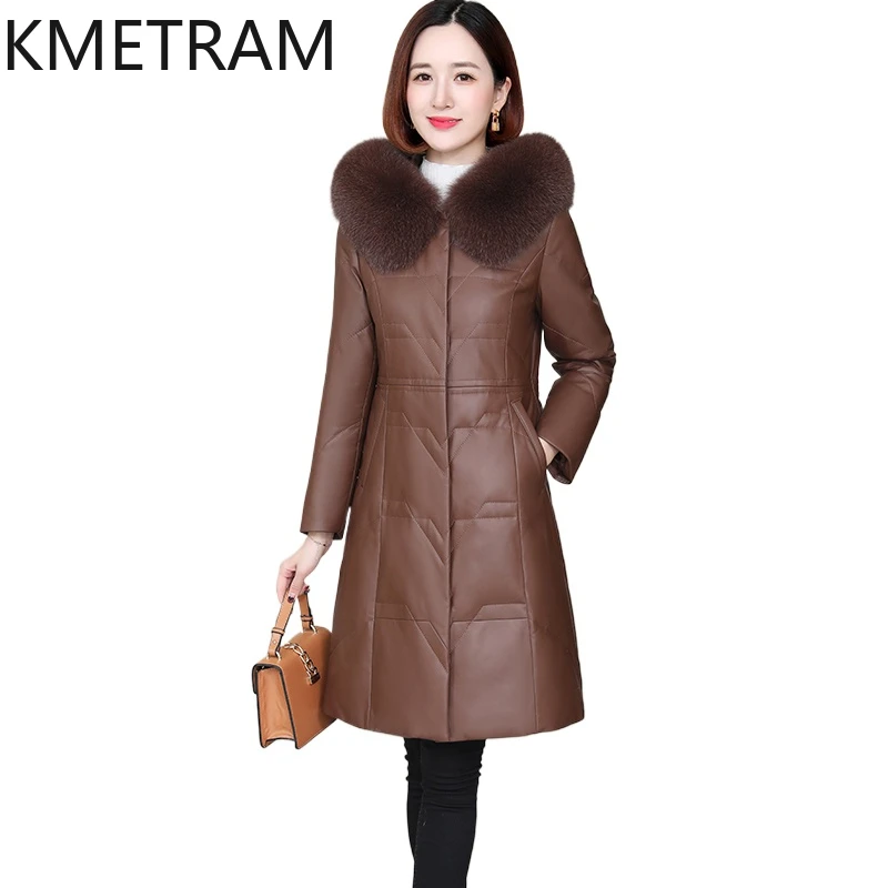 100% Sheepskin Puffer Jacket Women Luxury Long Down Coats with Hood 2024 Winter Womans Clothing Fox Fur Collar Пуховик Женский