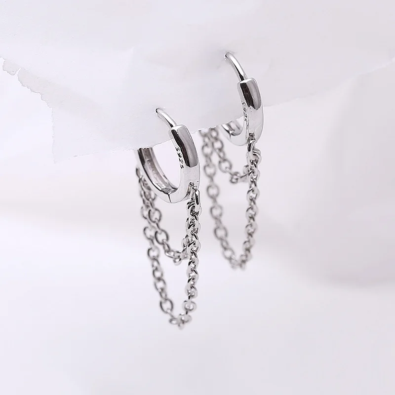 Silver Color Punk Style Double Layer Chain Hoop Earring For Women Gold Color Ear Jewelry 2022 New Earrings