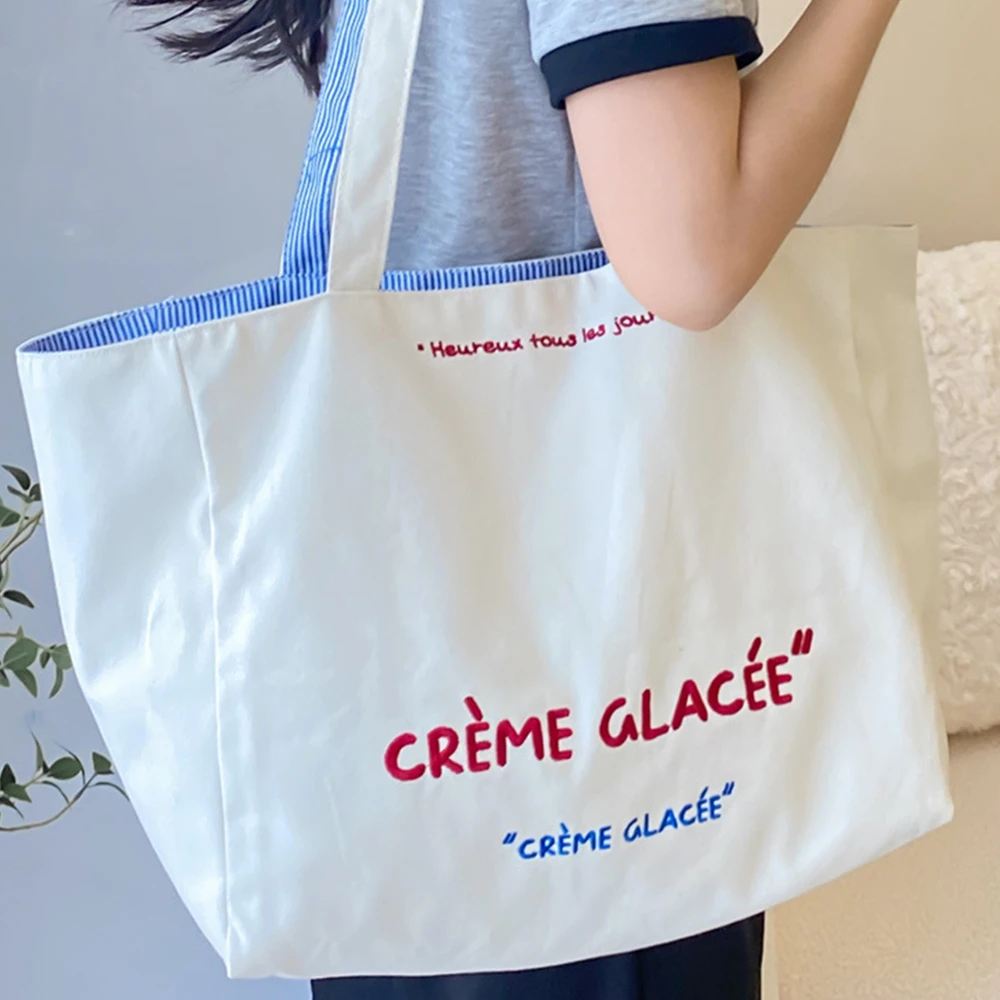Women's Shoulder Bag Large Capacity Tote Bags Double-Sided Shopper Canvas Letter Fashion Harajuku Zipper Print Canvas Handbags image 5