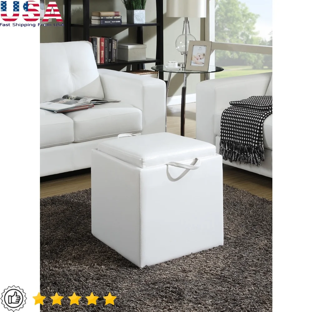 

Multifunctional Storage Ottoman with Reversible Tray and Side Ottoman Indoor Footrest Soft Durable Faux Leather