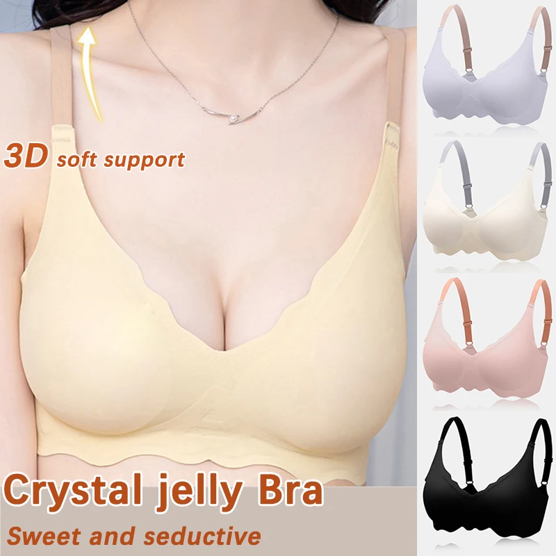 No Trace Top Women Underwear Wavy Edge No Steel Ring Pure Desire Comfortable Upper Soft 3D Support Sling Adjustable Lift-up Bra