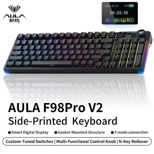 Imagen 1 del producto Teclado mecánico AULA F98 ProV2, teclado inalámbrico para juegos Bluetooth con retroiluminación RGB personalizada