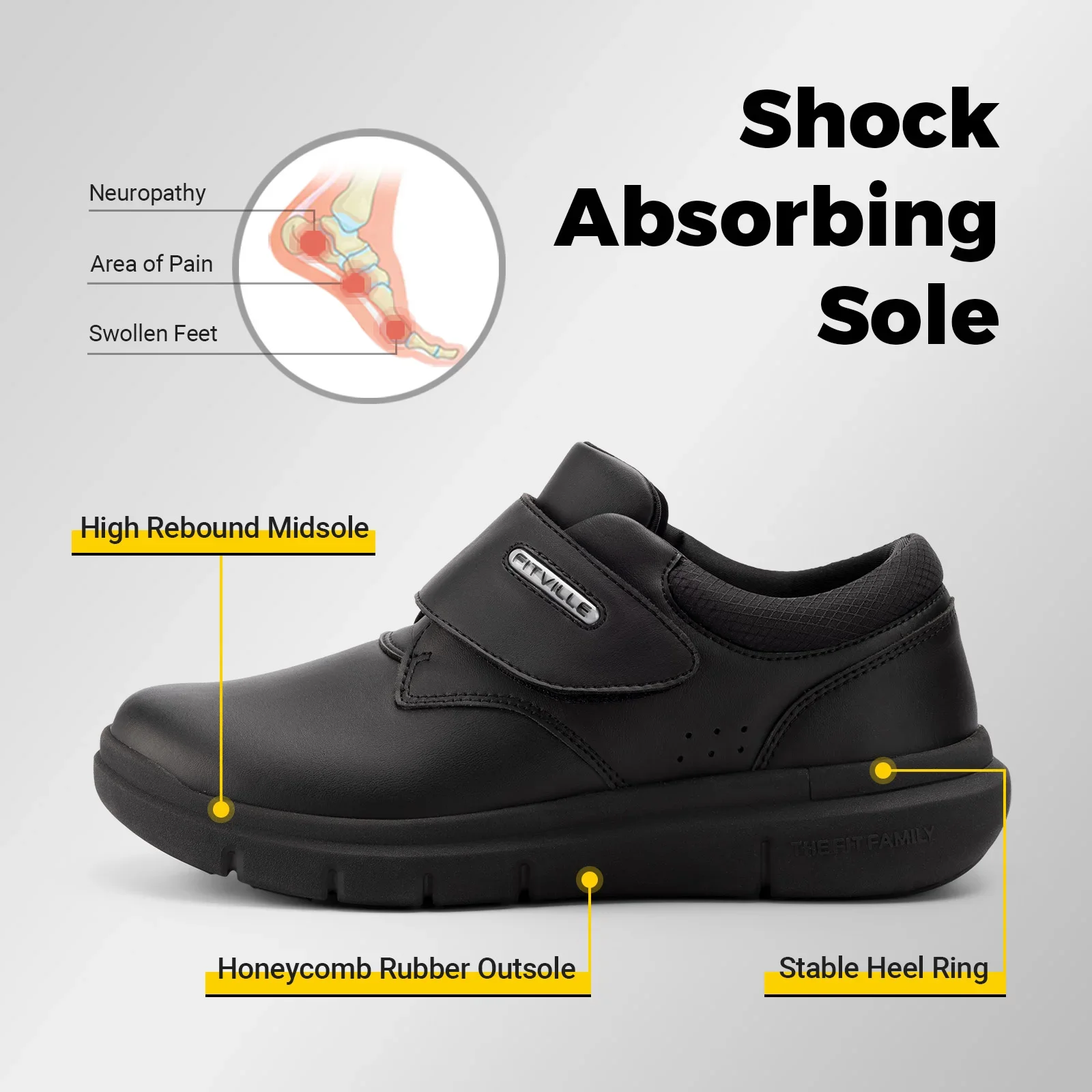 Extra breite Herrenschuhe, Leder, Diabetiker-Wanderschuhe für ältere Menschen, orthopädische Zehen, geschwollene Füße, rutschfest, mit Fußgewölbeunterstützung – Detail 1