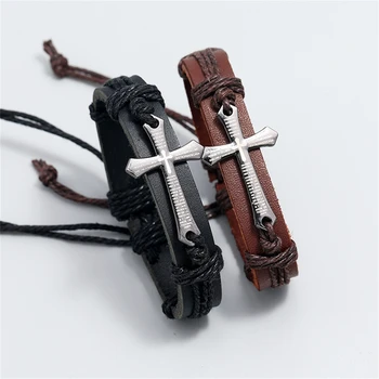 Braided Leather Cross Bracelet 1