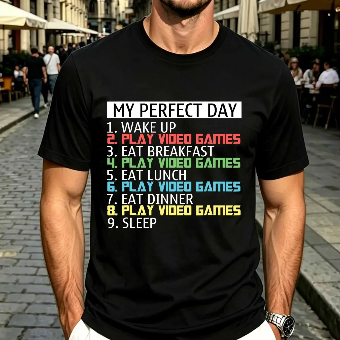 washed T Shirt My Perfect Day Funny Play Video Games Rude  Kid's vintage Washed Top For Everyday Wear graphic designer clothes