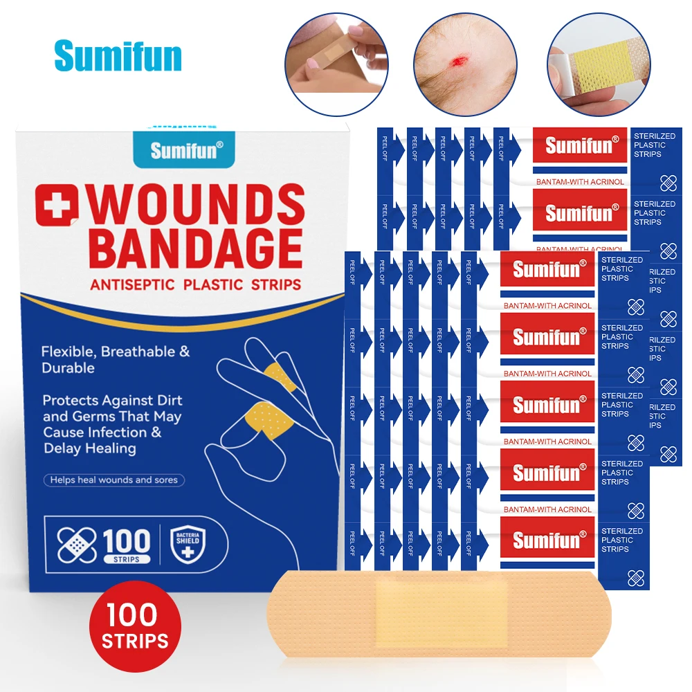 

100Pcs/lot Non-Woven Fabric Band Aid Emergency First Aid Bandages Plaster Strips Wound Dressing Patch Woundplast Medical Plaster