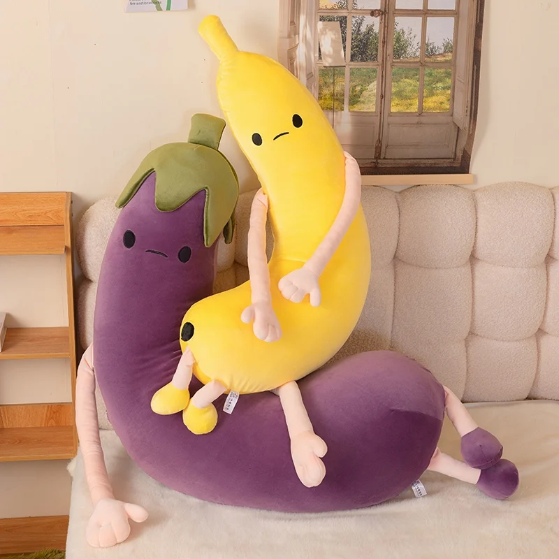 

Kawaii Fruit Plush Toy Stuffed Soft Banana Eggplant Cute Plushie Prop Home Decor Gift Plant Hug Cushion Pillow For Sleep Plushie