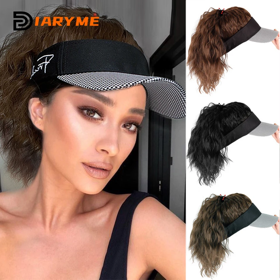 

Hat Wig Synthetic Wavy Ponytail With Hat Baseball Cap Seamless Connection Adjustable One-piece Hat Wig Heat Resistant Fiber Hair