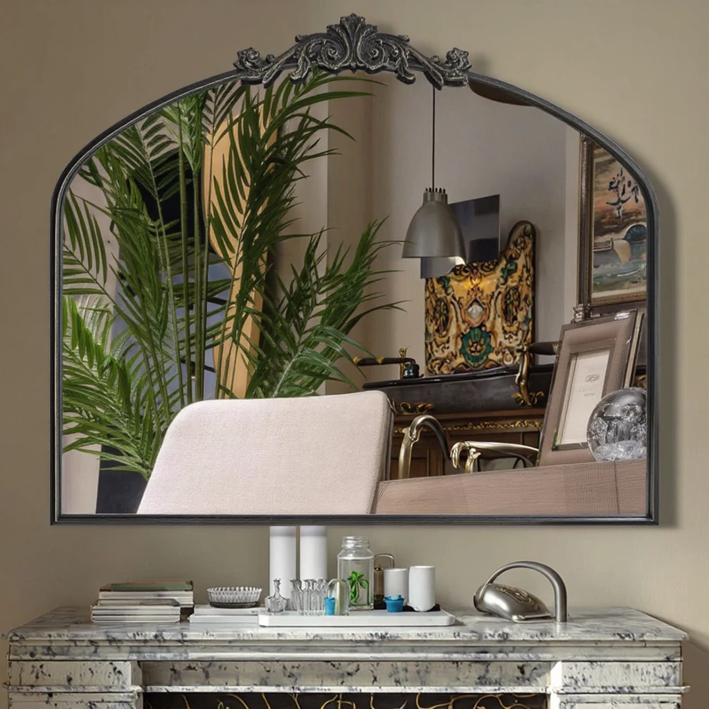 Wall Mirror,Antique Arched Metal Frame Vintage Mirror,Retro Rustic Glass Mirror For Home Hotel Garden Decor,Custom Size Home