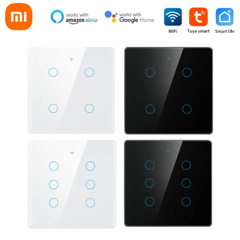 

Xiaomi Shawader Zigbee 4x4 Brazil Touch Sensor Glass Panel Light Switch Tuya Smart Life App 6/8 Gang Remote By Alexa Dot Google